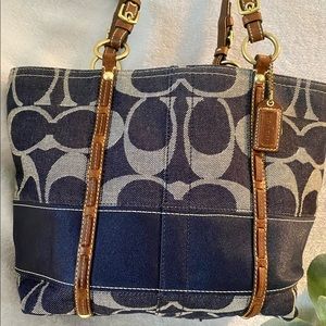 Coach Denim Signature C Tote w Legacy Stripe Lining